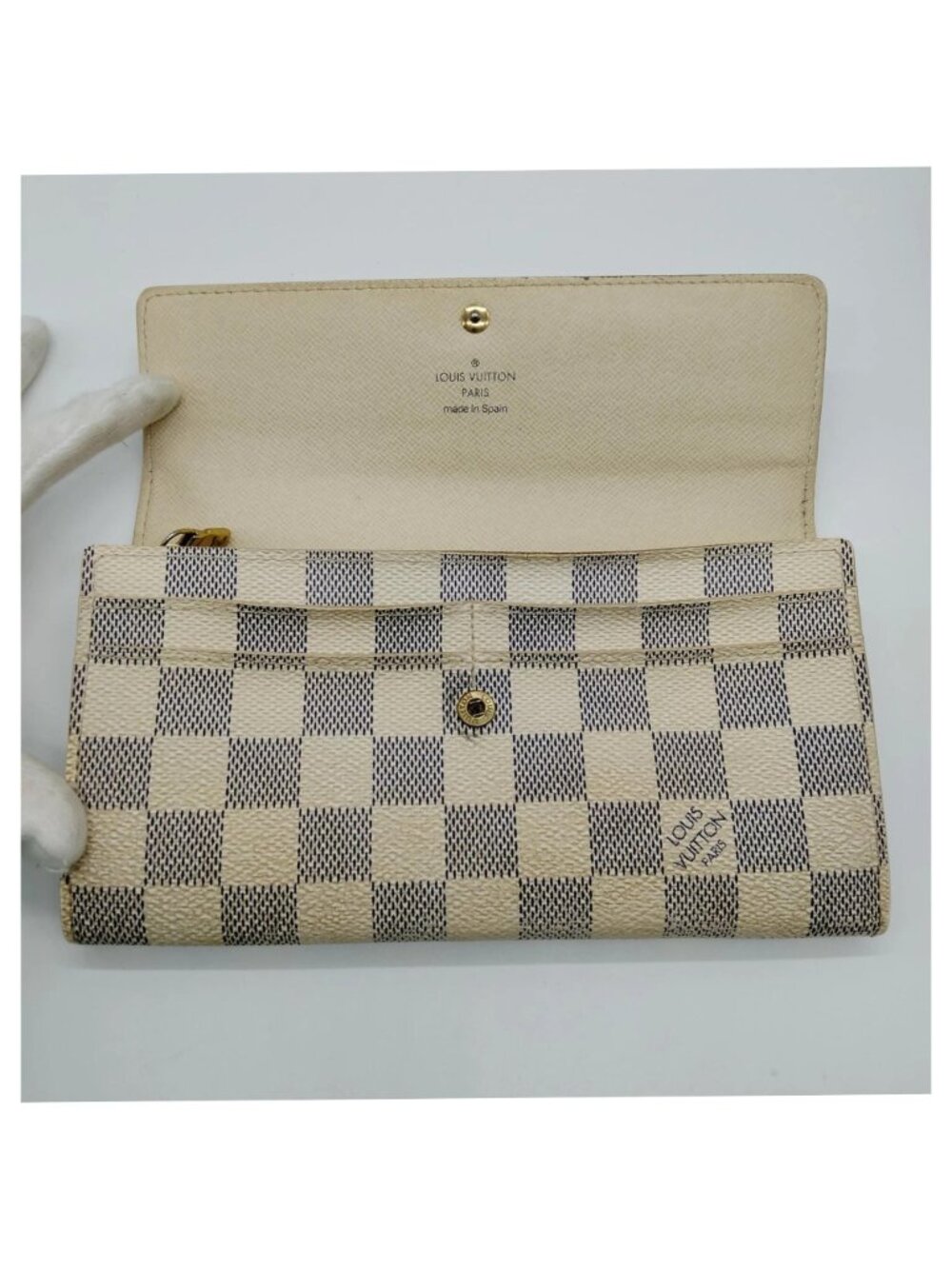 Authentic Louis Vuitton Damier Azur Sarah Wallet White Checkered LV Long Wallet - Picture 5 of 8